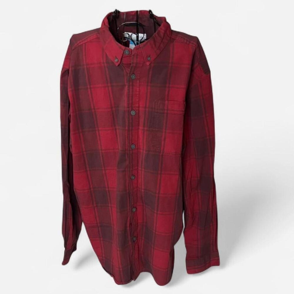 Columbia Men’s XL Red & Black Plaid Long Sleeve Button Down Cotton Shirt